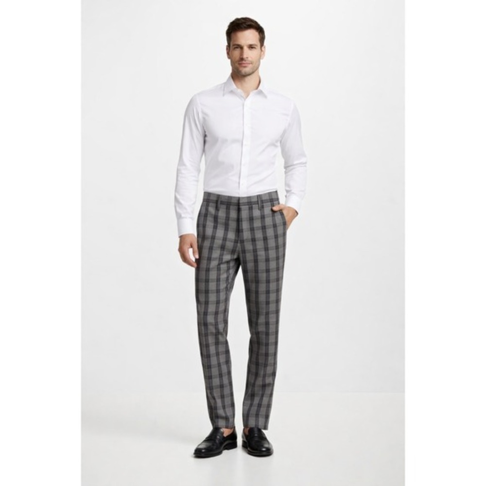 Life After Denim Mens Plaid Pants Grey‎ Black 100% Cotton Straight Leg Size 34